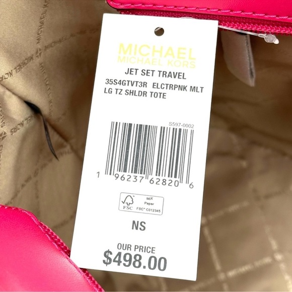 Michael Kors Large Jet Set Travel TZ Shoulder Tote Bag Electric Pink Multi - Picture 11 of 11